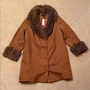 Cider Brown Jacket with Faux Fur Trim